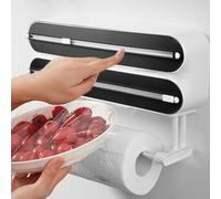 BORDEAG Dispensador 3 en 1 de Papel Film: Soporte de Pared Magnético para Cocina, Cortador de ABS, Dispensador Multifuncional y Desenrollador para Cocina (Negro D4/50 M)