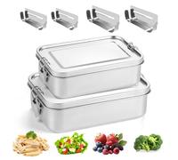 BORDEAG Fiambrera De Acero Inoxidable,2 Piezas 850ml+1400ml Cajas Bento De Acero Inoxidable Con 2 800ML+2 1400ML Compartimentos,Para Ensalada,Adultos, Pan,Almuerzo