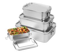BORDEAG Fiambrera de Acero Inoxidable, 3 Unidades, 850 ml, 1400 ml, 2400 ml, Fiambrera Extraíble de Metal
