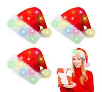 BORDEAG - Gorro de Navidad LED, 3 piezas, sombrero de Navidad de peluche con luces, gorro de Papá Noel rojo unisex para Navidad y Año Nuevo, fiesta y disfraz