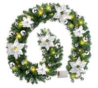 BORDEAG Guirnalda de abeto artificial con iluminación, 2,7 m, 50 luces LED, guirnalda de abeto para escaleras, chimenea, puerta de casa (2,7 m/plata)