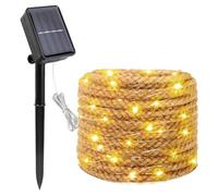 BORDEAG Guirnalda Luces Exterior Solar 7M 100 Led Cuerda de Cáñamo Natural, Cadena de Luces Solares para Exterior 8 Modos Resistente al Agua para Jardín Fiesta Boda Pabellón Navidad, Blanco Cálido