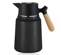 Bordeag Jarra térmica de 1,5 l, jarra térmica para café, jarra térmica para café, termo para café de doble pared, jarra aislante, termo de acero inoxidable con mango de madera para café, leche, té