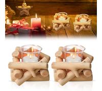 BORDEAG Juego de 2 candelabros decorativos de madera flotante, candelabros de madera vintage con taza de vidrio, soporte para velas