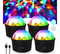 BORDEAG Lámpara de Fiesta LED: 4 Piezas Efectos Luminosos Dinámicos RGB, Control Musical, Rotación 360°, con Control Remoto, para Fiestas, Disco, Cumpleaños Niños (55 * 53 * 53mm, Negro)