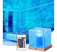 BORDEAG Lámpara LED de Ondas de Agua: Con Base de Madera, 16 Colores RGB, Control remoto y Control Táctil, Ideal para Dormitorio, Sala de Estar y Fiestas (13x13 cm, Cambio de Color)