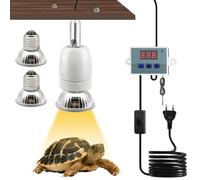BORDEAG Lámpara para Tortuga, Lámpara de Reptiles y Anfibios con 2 Bombillas de Luz Solar UVA UVB 25W+50W Temperatura Ajustable 360° Giratorio Lampara para Tortuga, Lagartos, Serpientes, Camaleones