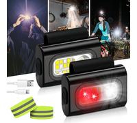 BORDEAG Linterna Frontal,2 Piezas Linterna Frontal LED Recargable, Lámpara De Cabeza, Linterna De Cabeza, Luz Frontal Cabeza Con 2 Pulseras Reflectantes Para Correr De Noche, Caminar Y Acampar