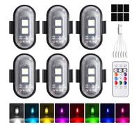 BORDEAG Luces LED inalámbricas para coche, 6 unidades de luces estroboscópicas LED de avión, 8 colores de flash LED, mando a distancia con mando a distancia, para motocicleta drone