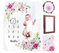 BORDEAG Manta Miles para bebé, manta mensual con motivo floral, manta mensual para niño y niña, manta mensual con mes como regalo para nacimiento, 130 x 100 cm