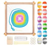 BORDEAG Marco para tejer para niños, juego de marcos de madera con hilo de tejer de 12 colores, marco de madera, marco de madera para niños, para principiantes, adultos y profesionales (25 x 28 cm)