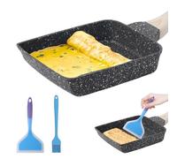 BORDEAG Poele - Tortilla japonesa, sartén para tortilla, rectangular japonesa, con mango extraíble compatible, con espátula de silicona y cepillo de aceite, 18 x 15 cm