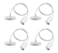 BORDEAG Portalámpara E27 de Metal con Anillo Roscado, 4 Piezas Soporte de Lámpara de Techo, E27 Portalámpara de Metal con Cable 100cm para Bar, Cafetería, Tienda de Ropa, Hogar, Hotel (Blanco)