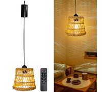 Bordeag ratin lámparo, E27 lámpara colgante bohemia decorativa vintage ratán retro candelabros con control remoto para patio bar jardín