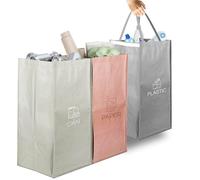 BORDEAG Sistema de separación de residuos de 3, Bolsas Basura Reciclaje 3 Piezas, 45L Cubos de Basura de Reciclaje Colores con Gran Capacidad Separadas con Asas, para Papelera Vidrio Plástico Casa