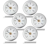 BORDEAG Termómetro para calefacción, 6 unidades, termómetro de tubo, tubo de calefacción, termómetro de tubería portátil, termómetro industrial para tuberías, termómetro de puntero, 0-120 °C, 63 mm