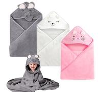 BORDEAG Toalla de bebé con capucha, paquete de 3 toallas con capucha para bebé, toalla de baño de 100% vellón coral, toalla de bebé con capucha de 80 x 80 cm, toalla de baño con capucha