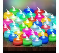 BORDEAG Velas LED, 48 Velas Sin Llama, Luces de Té LED, Velas LED Sin Llama, Velas de Té Eléctricas con 7 Colores para Decoración de Bodas, Fiestas, Navidad, Halloween