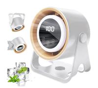 Bordeag Ventilador recargable USB - Mini de mesa con pantalla digital, 100 velocidades, rotación 360°, montaje silencioso en pared y colgante, para camping con luz nocturna