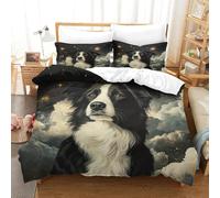 Border Collie 3D Estampado Juego De Cama De Microfibra Suave Cachorro 3 Piezas Funda De Edredón con Cierre De Cremallera para Adultos Y Niñas King（220x240cm）
