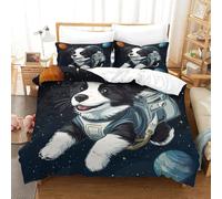 Border Collie 3D Estampado Juego De Cama De Microfibra Suave Cachorro 3 Piezas Funda Nórdica con Cierre De Cremallera Niños Niñas Double（200x200cm）