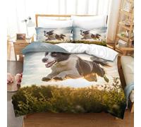 Border Collie 3D Impreso Juego De Ropa De Cama Motivo De Animales Funda Nórdica con Cremallera Suave 2 Fundas De Almohada 3 Piezas Single(140x200cm)