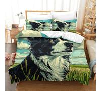 Border Collie 3D Impreso Juego De Ropa De Cama Motivo De Animales Fundas De Edredón con Cremalleras Suave Incluye 1 Funda Nórdica Y 2 Funda De Almohada 3 Piezas Single(140x200cm)