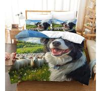 Border Collie 3D Impreso Juego De Ropa De Cama Motivo De Animales Fundas De Edredón con Cremalleras Suave 2 Fundas De Almohada 3 Piezas Single(140x200cm)