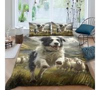 Border Collie 3D Impreso Ropa De Cama Motivo De Animales Funda Nórdica con Cremallera Microfibra 2 Fundas De Almohada 3 Piezas King(220x240cm)
