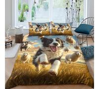 Border Collie 3D Impreso Ropa De Cama Motivo De Animales Funda Nórdica con Cremalleras Transpirable Y 2 Fundas De Almohada 3 Piezas King(220x240cm)