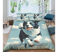 Border Collie 3D Impreso Ropa De Cama Motivo De Animales Fundas De Edredón con Cremallera Microfibra Y 2 Fundas De Almohada 3 Piezas King(220x240cm)
