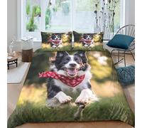 Border Collie 3D Impreso Ropa De Cama Motivo De Animales Fundas De Edredón con Cremallera Suave 2 Fundas De Almohada 3 Piezas King(220x240cm)