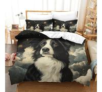 Border Collie 3D Impreso Ropa De Cama Motivo De Animales Fundas De Edredón con Cremalleras Suave 2 Fundas De Almohada 3 Piezas Single(140x200cm)