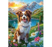 Border Collie au Bord du lac Puzzle 500 Piezas Papel Adolescentes Animal Cuento de Hadas fantástico Actividad Familiar Educativa Mejora Coordinación Ojo-Mano Fiestas Navideñas 500 PC
