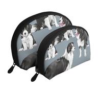 Border Collie Azul, Bolsa de Maquillaje de Concha, Monedero pequeño para Mujer, Bolsa de artículos de tocador, Bolsa de cosméticos, 2 Piezas