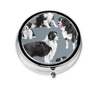 Border Collie Azul, Pastillero, Pastillero redondo Pequeño contenedor de pastillas Organizador de pastillas de viaje