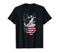 Border Collie Bandera Americana USA Patriotic 4th of July Dogs Camiseta