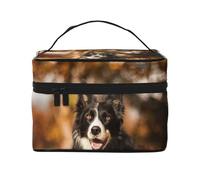 Border Collie Bokeh Otoño Border Collie Negro, Bolsa de Maquillaje Bolsa de cosméticos Bolsa de Aseo de Viaje portátil Estuche para lápices