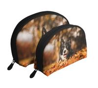 Border Collie Bokeh Otoño Border Collie Negro, Bolsa de Maquillaje de Concha, Monedero pequeño para Mujer, Bolsa de artículos de tocador, Bolsa de cosméticos, 2 Piezas