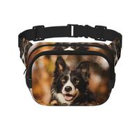 Border Collie Bokeh Otoño Border Collie Negro,Riñonera Cuadrada de Doble Capa, Bolso de Viaje, Bolso Informal para el Pecho.