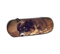 Border Collie Cachorro Bokeh Border Collie Marrón, Estuche para lápices Estuche para lápices de Cuero de PU Estuche para lápices de Gran Capacidad Estuche para lápices Bolsa de cosméticos