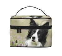 Border Collie Césped Border Collie Negro Mascotas, Bolsa de Maquillaje Bolsa de cosméticos Bolsa de Aseo de Viaje portátil Estuche para lápices