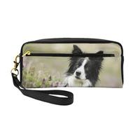 Border Collie Césped Border Collie Negro Mascotas, Bolsa de Maquillaje Bolsa de cosméticos Bolsa de Aseo de Viaje portátil Estuche de Cuero para Mujeres y niñas