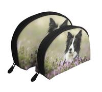 Border Collie Césped Border Collie Negro Mascotas, Bolsa de Maquillaje de Concha, Monedero pequeño para Mujer, Bolsa de artículos de tocador, Bolsa de cosméticos, 2 Piezas