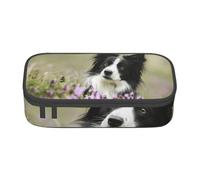 Border Collie Césped Border Collie Negro Mascotas, Estuche para lápices, Estuche para lápices Estuche para lápices de Gran Capacidad Estuche para cosméticos
