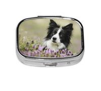 Border Collie Césped Border Collie Negro Mascotas, Pastillero cuadrado para bolsillo o monedero, pequeño contenedor de pastillas, organizador de pastillas de viaje