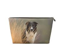 Border Collie Césped Mascotas Borde Blanco Negro, Bolsa de Maquillaje Bolsa de cosméticos Bolsa de artículos de tocador de Viaje portátil Bolsa de artículos de tocador