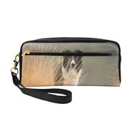 Border Collie Césped Mascotas Borde Blanco Negro, Bolsa de Maquillaje Bolsa de cosméticos Bolsa de Aseo de Viaje portátil Estuche de Cuero para Mujeres y niñas