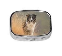Border Collie Césped Mascotas Borde Blanco Negro, Pastillero cuadrado para bolsillo o monedero, pequeño contenedor de pastillas, organizador de pastillas de viaje