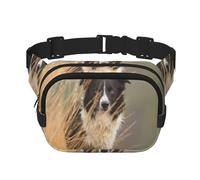 Border Collie Césped Mascotas Borde Blanco Negro,Riñonera Cuadrada de Doble Capa, Bolso de Viaje, Bolso Informal para el Pecho.